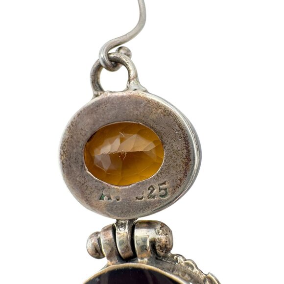 Citrine Mop Shell Sterling Silver Bird Floral Earrings Gemstone Drops 18 Grams - Picture 2 of 11